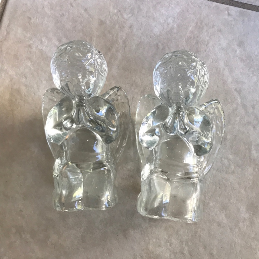 Pair of Clear Crystal  Angels  Candleholders - Picture 4 of 12